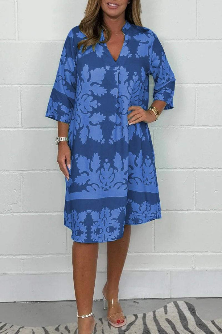 Ferlora™ | Elegant Printed Midi Dress with Flowing Silhouette