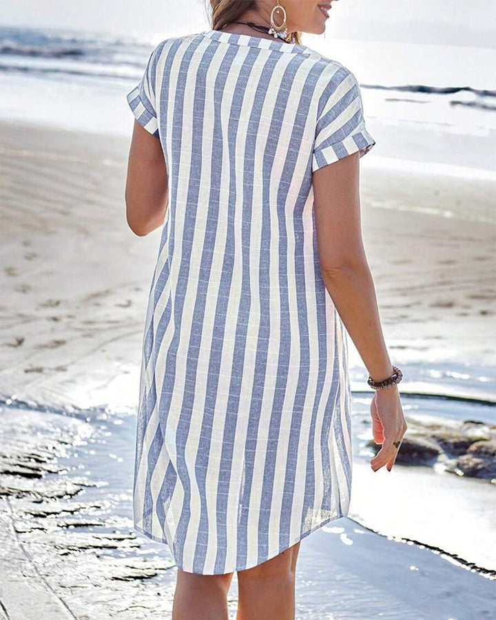 Ferlora™ | Breezy Striped Button-Front Shirt Dress