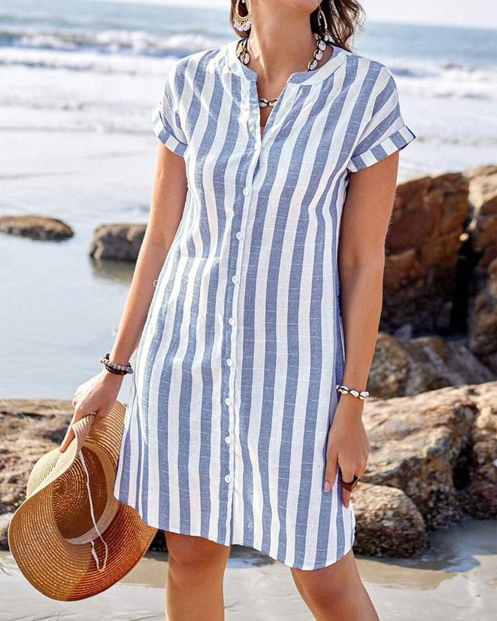 Ferlora™ | Breezy Striped Button-Front Shirt Dress