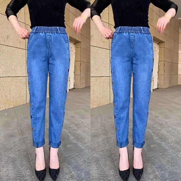 Ferlora™ | Soraya High-Waist Heart-Embroidered Stretch Jeans