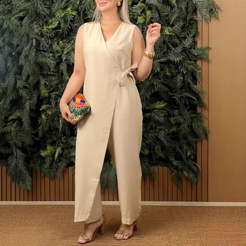 Ferlora™ | Elegant V-Neck Belted Jumpsuit for Effortless All-Day Style