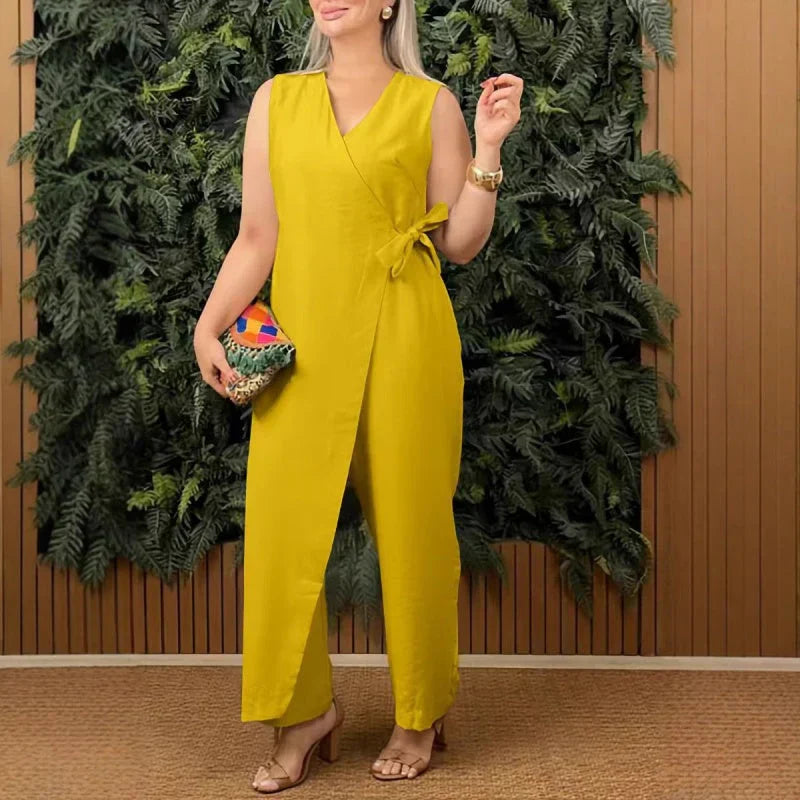 Ferlora™ | Elegant V-Neck Belted Jumpsuit for Effortless All-Day Style